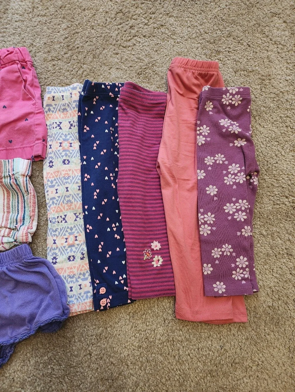 Large Lot of 18-24m Leggings & Shorts Pink Purple Stripes Hearts Bermuda